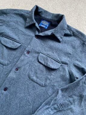 Pendleton Men’s Button-Up Board Shirt, 100% Wool, Blue/Gray Heather, Size Large